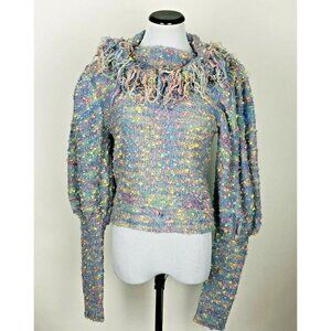 Vtg 80s Puff Sleeve Big Shoulder Carrie Bradshaw Style Pastel Sweater Large